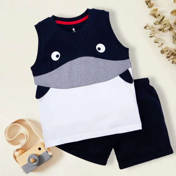 Bộ bé trai ngắn, bst Biển sâu dậy sóng Animo HN822067 (6M-3Y, Xanh đậm)