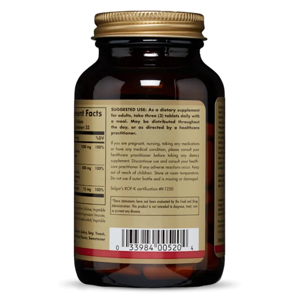 Viên uống Canxi Solgar Calcium Magnesium plus Zinc, 100 viên