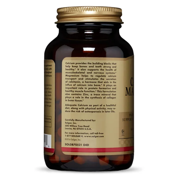 Viên uống Canxi Solgar Calcium Magnesium plus Zinc, 100 viên