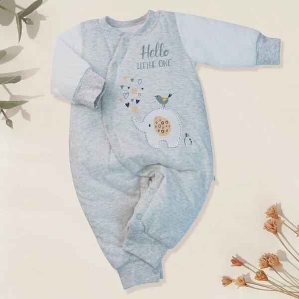 Bodysuit đông vải dày Voi con Animo MN922025 (0-12M,Xám)