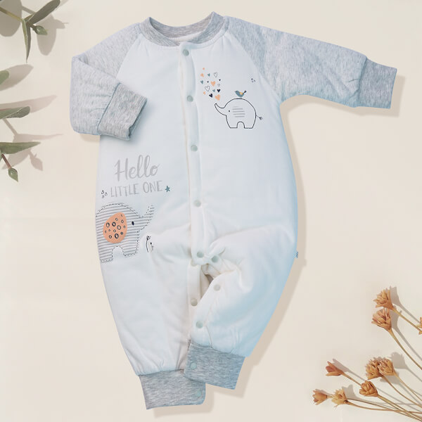 Bodysuit đông vải dày Voi con Animo MN922023 (0-12M,Trắng)