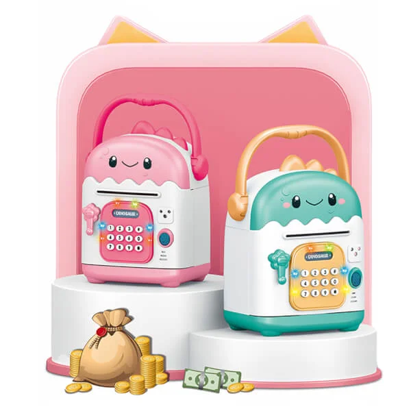 Két sắt khủng long thông minh hút tiền tự động có nhạc đèn YN468820 (Xanh)