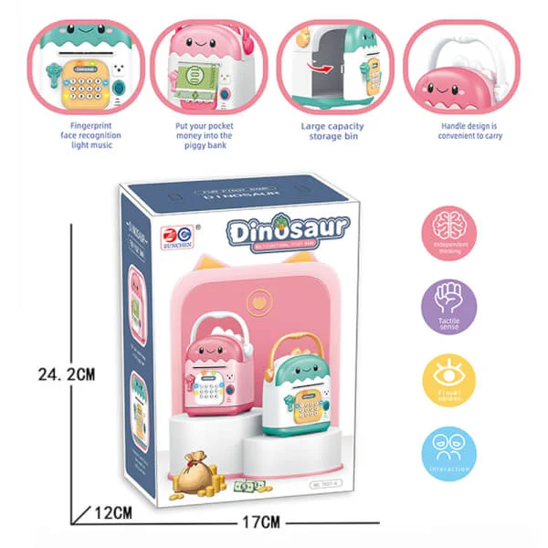 Két sắt khủng long thông minh hút tiền tự động có nhạc đèn YN468820 (Xanh)