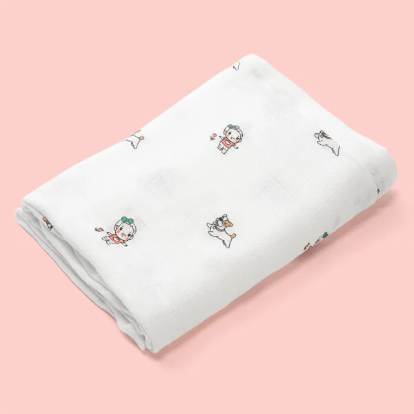 Combo 2 Khăn gạc sợi tre in hình Animo BM9X (90x90cm)