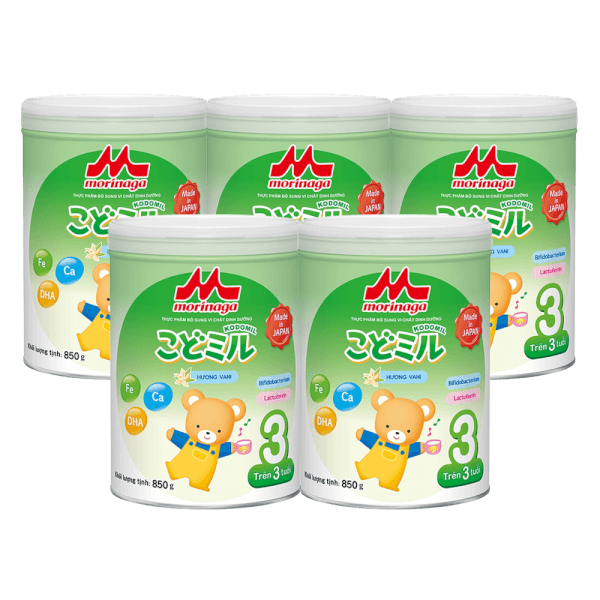 Combo 5 lon Sữa Morinaga số 3 850g hương vani (Kodomil, trên 3 tuổi)