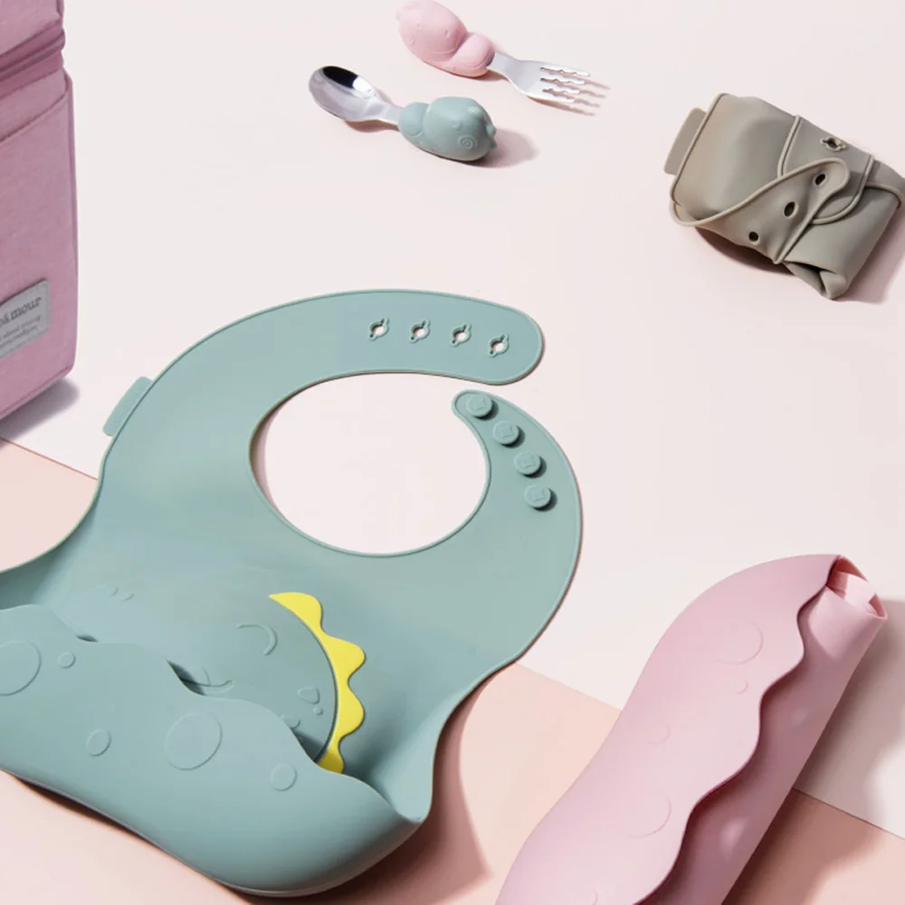 Yếm ăn dặm silicone Bebear (Xanh, BWF108)