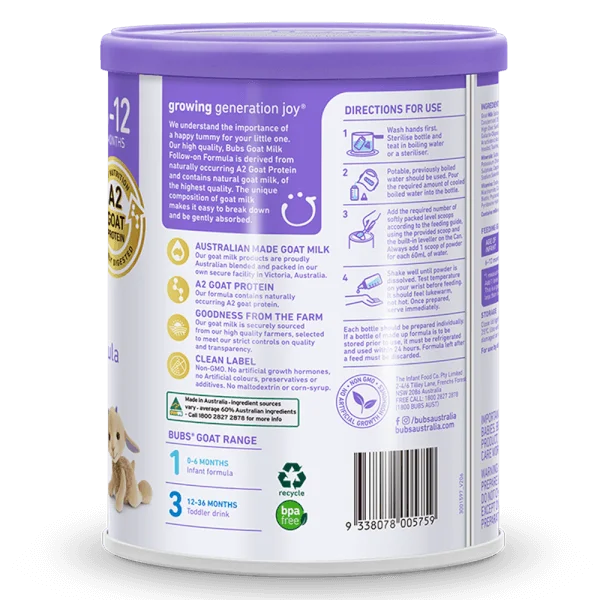 Sữa dê Bubs Goat số 2 400g (6-12 tháng)