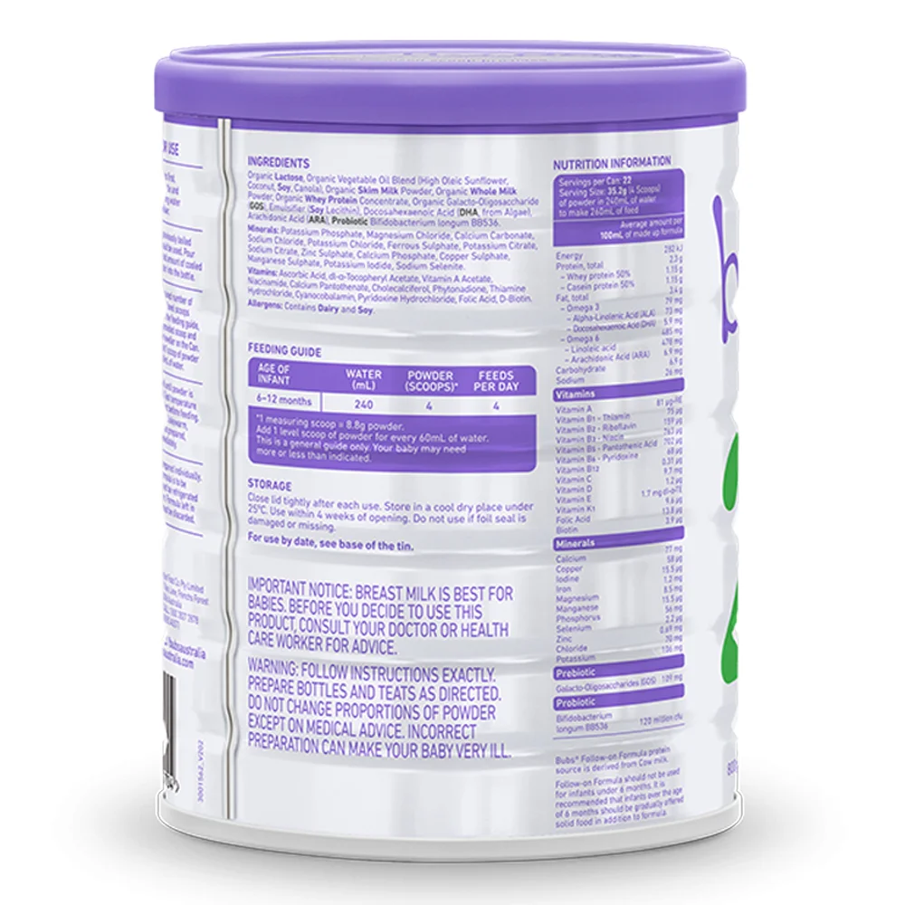 Sữa Bubs Organic Bovine số 2 800g (6-12 tháng)