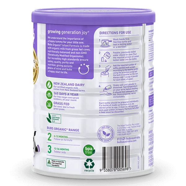 Sữa Bubs Organic Bovine số 1 800g (0-6 tháng)