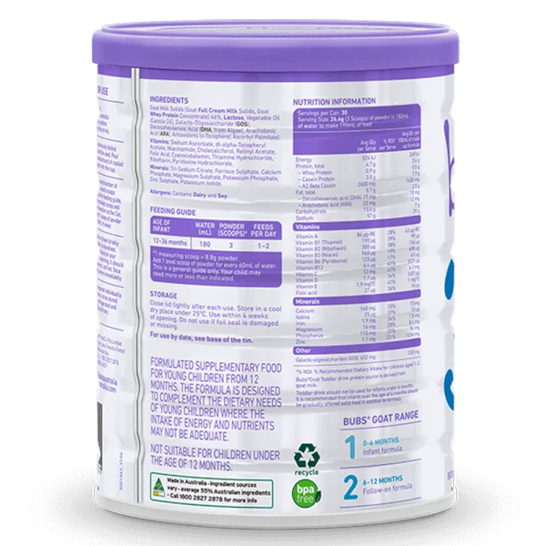 Sữa dê Bubs Goat số 3 800g (12-36 tháng)