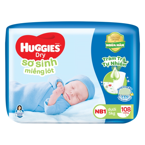 Miếng lót Huggies (Newborn 1, dưới 5kg, 108 miếng)