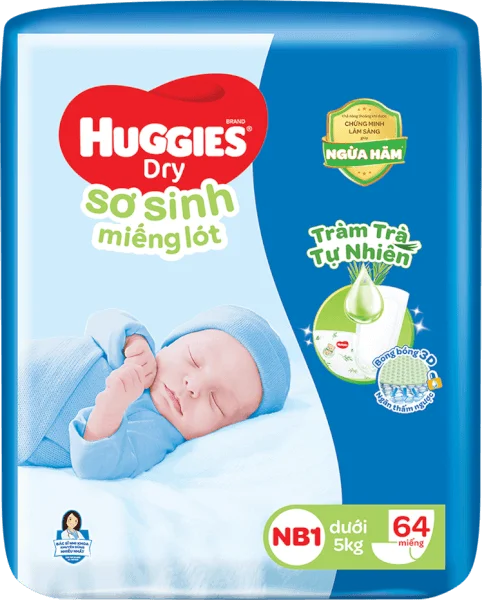 Miếng lót Huggies (Newborn 1, dưới 5kg, 64 miếng)