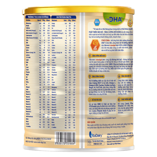 Sữa Colos DHA+ 0+ 800g (0-12 tháng tuổi)