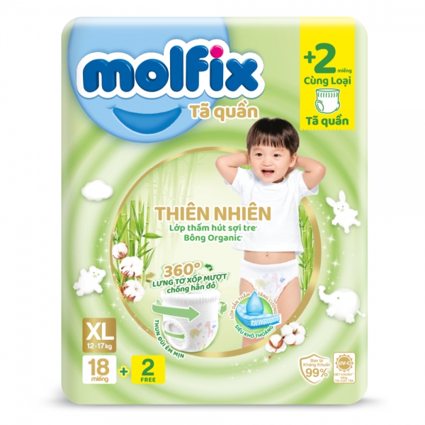 Tã quần Molfix Thiên Nhiên (XL, 18 miếng) + 2 miếng