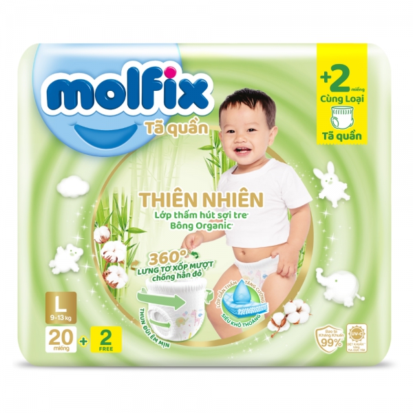 Tã quần Molfix Thiên Nhiên (L, 20 miếng) + 2 miếng