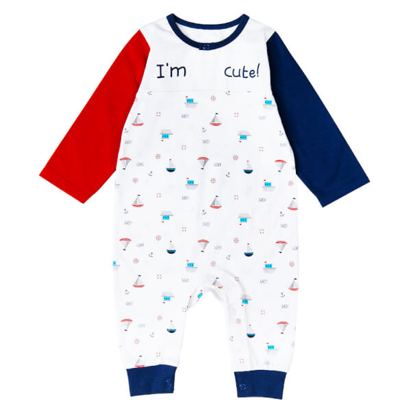 Bodysuit bé trai dài, Bst Bé ra khơi Animo KK922038 (0-12M,Trắng họa tiết)