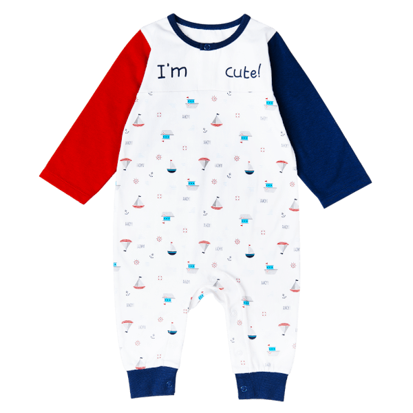 Bodysuit bé trai dài, Bst Bé ra khơi Animo KK922038 (0-12M,Trắng họa tiết)
