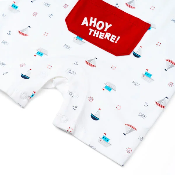 Bodysuit bé trai đùi, Bst Bé ra khơi Animo KK922037 (0-12M,Trắng họa tiết)