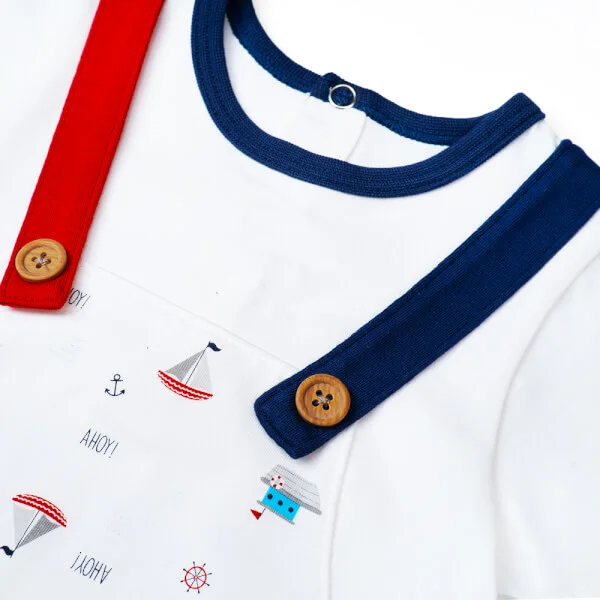 Bodysuit bé trai đùi, Bst Bé ra khơi Animo KK922037 (0-12M,Trắng họa tiết)