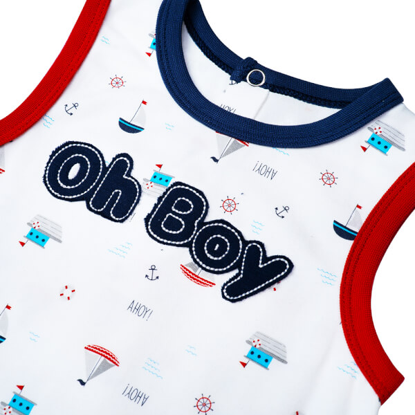 Bodysuit bé trai đùi, Bst Bé ra khơi Animo KK922036 (0-12M,Trắng họa tiết)