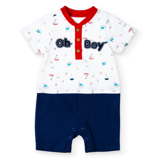 Bodysuit bé trai đùi, Bst Bé ra khơi Animo KK922035 (0-12M,Trắng họa tiết)