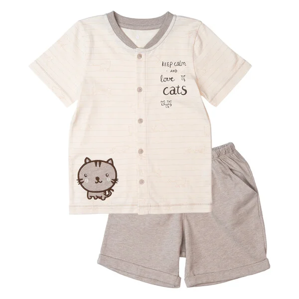 Bộ bé trai ngắn, bst Mèo mũm mĩm Animo HS1122067 (6M-5Y, Dark Beige)