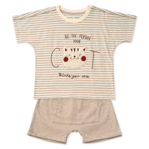 Bộ bé trai ngắn, bst Mèo mũm mĩm Animo HS1122068 (6M-5Y, Dark Beige)