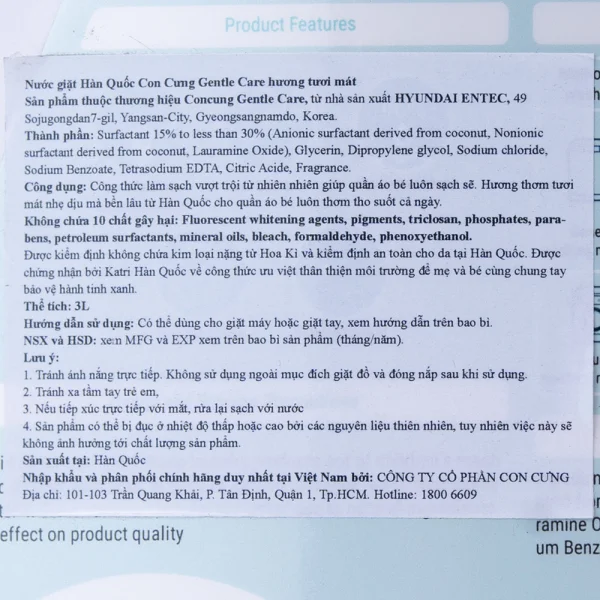 Combo 2 Nước giặt Hàn Quốc ConCung Gentle Care hương tươi mát, chai 3L (giao bao bì ngẫu nhiên)