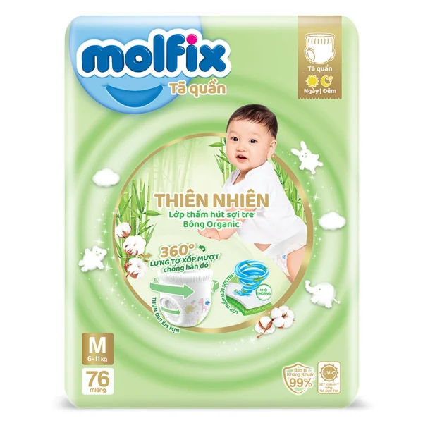 Tã quần Molfix Thiên Nhiên (M, 6 - 11kg, 76 miếng) (giao bao bì ngẫu nhiên)