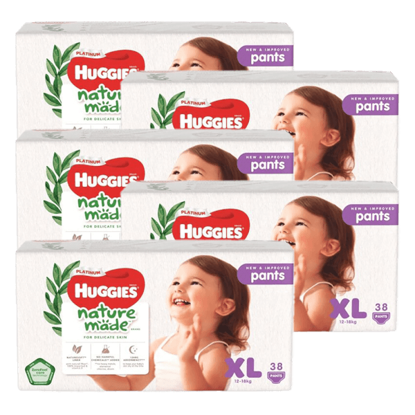 Combo 5 Bỉm tã quần Huggies Platinum Nature Made size XL 38 miếng (12-18kg)