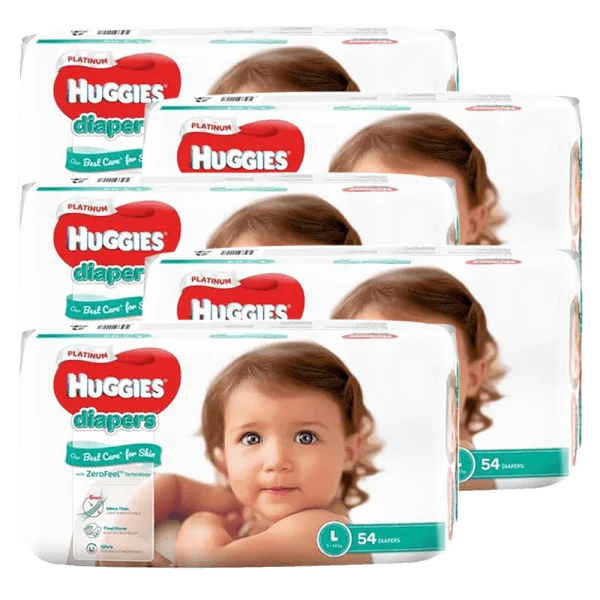 Combo 5 bỉm tã dán Huggies Platinum size L 54 miếng (9-14kg)