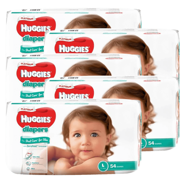 Combo 5 bỉm tã dán Huggies Platinum size L 54 miếng (9-14kg)