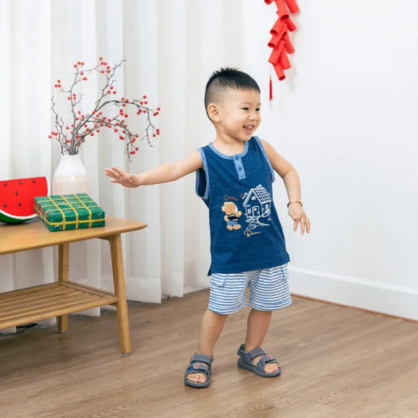 Bộ bé trai ngắn Bst Gấu mụp Animo VĐ1122089 (6M-6Y,Xanh)