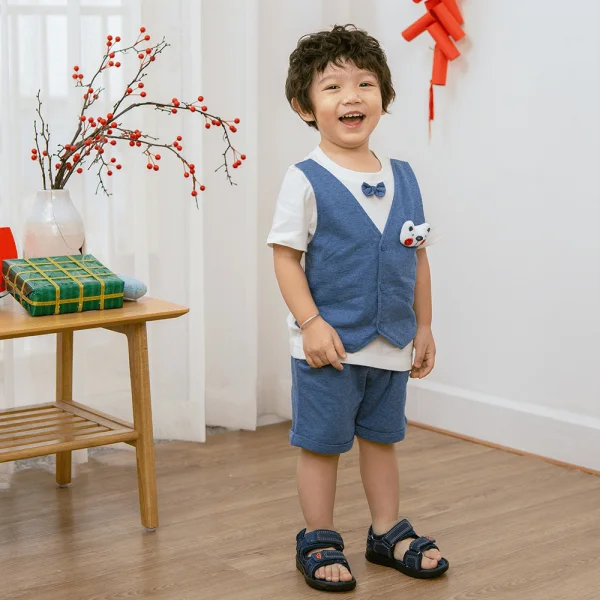 Bộ gile bé trai ngắn, bst Gấu mụp Animo HS1122062 (6M-5Y,Blue)