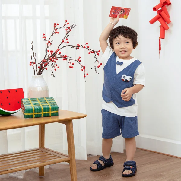 Bộ gile bé trai ngắn, bst Gấu mụp Animo HS1122062 (6M-5Y,Blue)