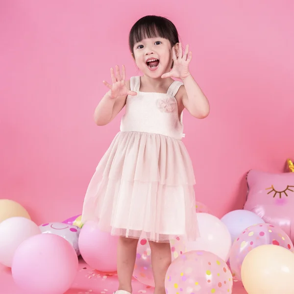 Đầm voan bé gái Animo MN922015 (6M-6Y,Màu be)