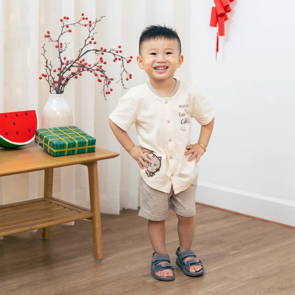 Bộ bé trai ngắn, bst Mèo mũm mĩm Animo HS1122067 (6M-5Y, Dark Beige)