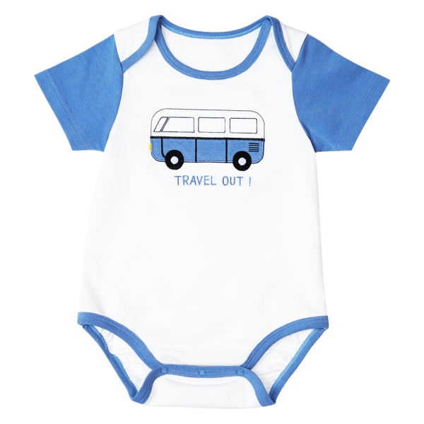 Bodysuit bé trai tam giác Bst Xe buýt nhiều màu Animo KK822027_522 (0-12M,Trắng )