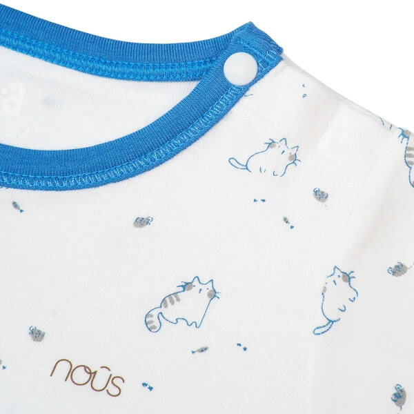 Bộ tính năng ngắn Nous_Animo NA1022006 (0-24M,Trắng ht Mèo xanh)