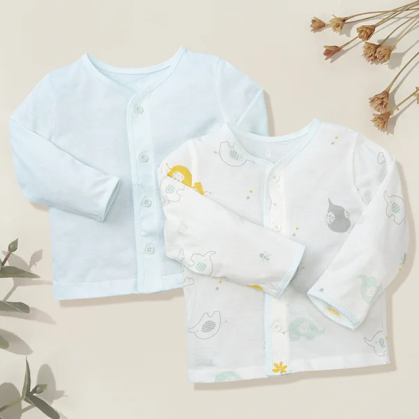 Cặp áo sơ sinh cài giữa tay ngắn Animo DT622010 (NB-12M,Xanh ngọc_Trắng)