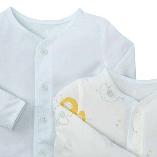 Cặp áo sơ sinh cài giữa tay ngắn Animo DT622010 (NB-12M,Xanh ngọc_Trắng)