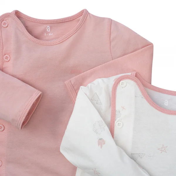 Cặp áo sơ sinh cài chéo tay dài Animo DT622002 (NB-12M,Hồng nhạt_Trắng)