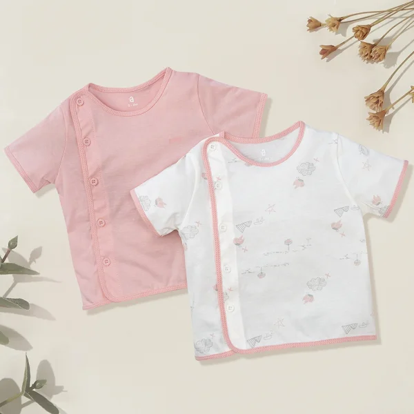 Cặp áo sơ sinh cài chéo tay ngắn Animo DT622005 (NB-12M,Hồng nhạt_Trắng)