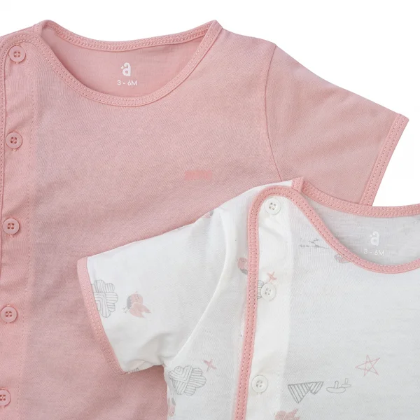 Cặp áo sơ sinh cài chéo tay ngắn Animo DT622005 (NB-12M,Hồng nhạt_Trắng)