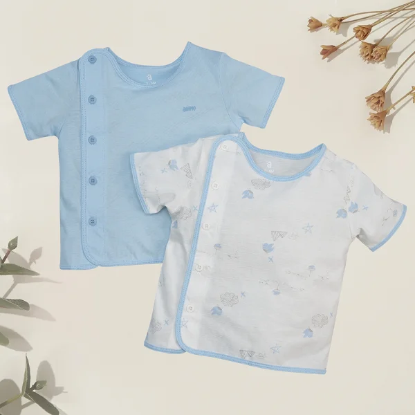 Cặp áo sơ sinh cài chéo tay ngắn Animo DT622004 (NB-12M,Xanh biển_Trắng)