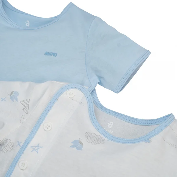 Cặp áo sơ sinh cài chéo tay ngắn Animo DT622004 (NB-12M,Xanh biển_Trắng)