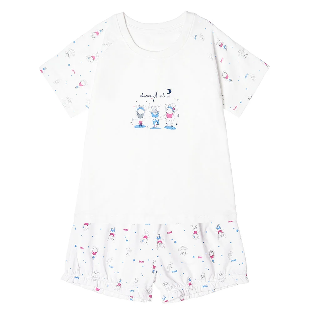 Bộ bé gái ngắn BST Búp bê nhảy múa Animo KN922060 (6M-6Y,Trắng phối xanh)