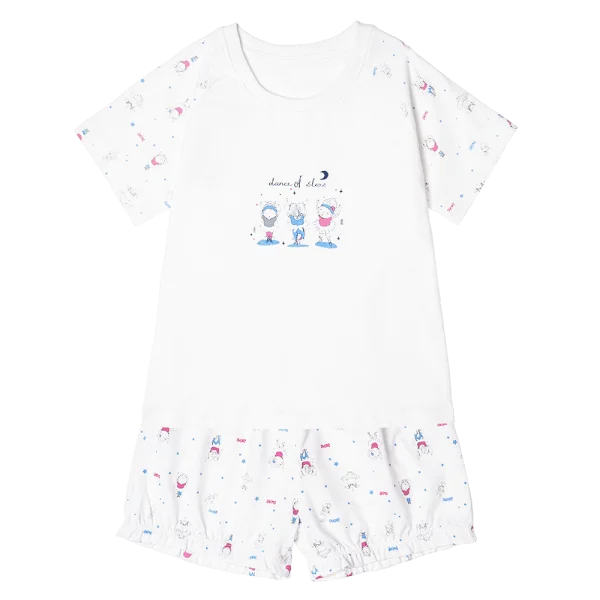 Bộ bé gái ngắn BST Búp bê nhảy múa Animo KN922060 (6M-6Y,Trắng phối xanh)