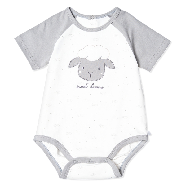 Bodysuit bé trai tam giác, Bst Cừu mộng mơ Animo KK922039 (0-12M,Xám_trắng)