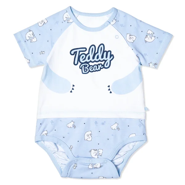 Bodysuit bé trai tam giác, Bst Bé Gấu trắng Animo KK922045 (0-12M,Xanh_trắng)